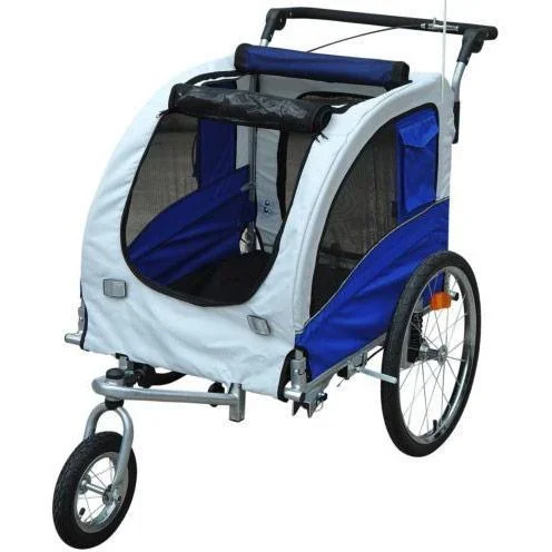 Hundeanhänger mit beidseitiger Feststellbremse grau/blau - 5
