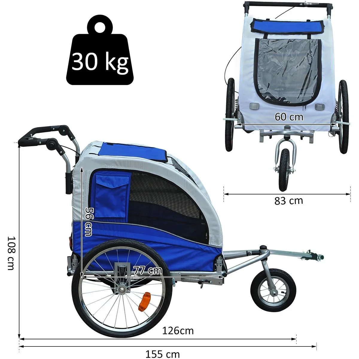 Hundeanhänger mit beidseitiger Feststellbremse grau/blau - 6