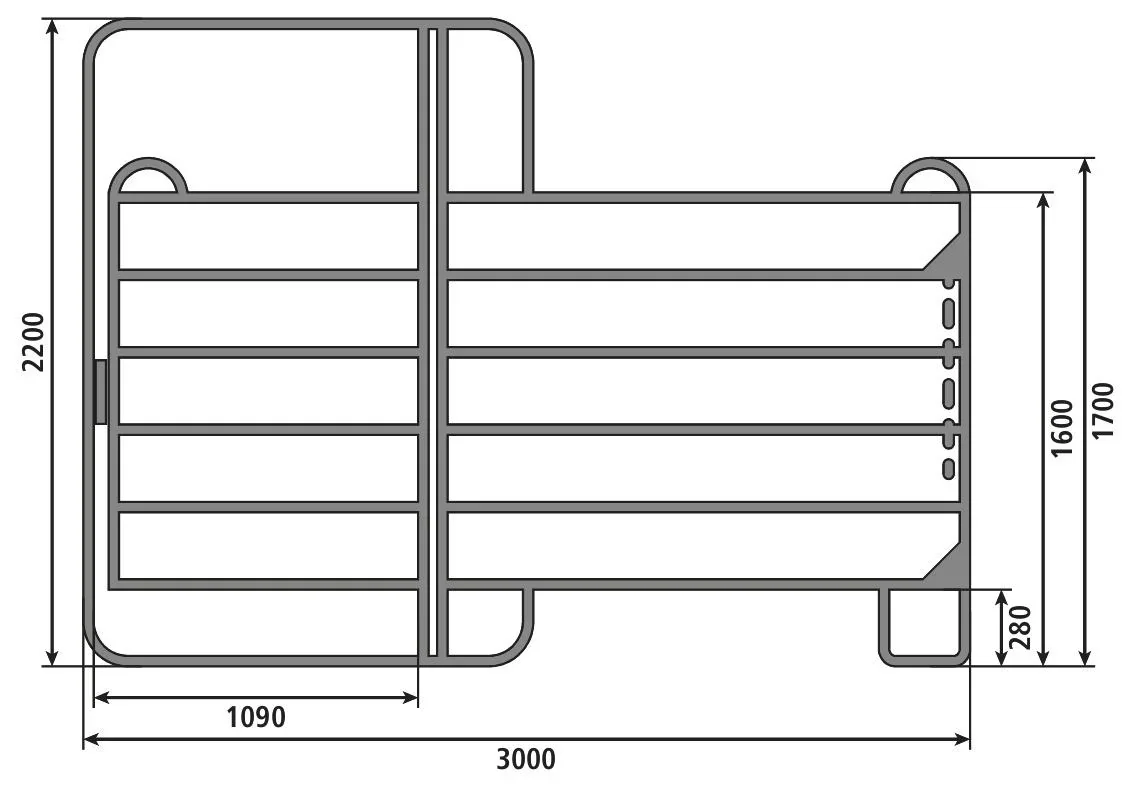 Weidepanel - Zaunelement mit Tor, 3,0 m Länge, Gesamthöhe 2,2 m - 2