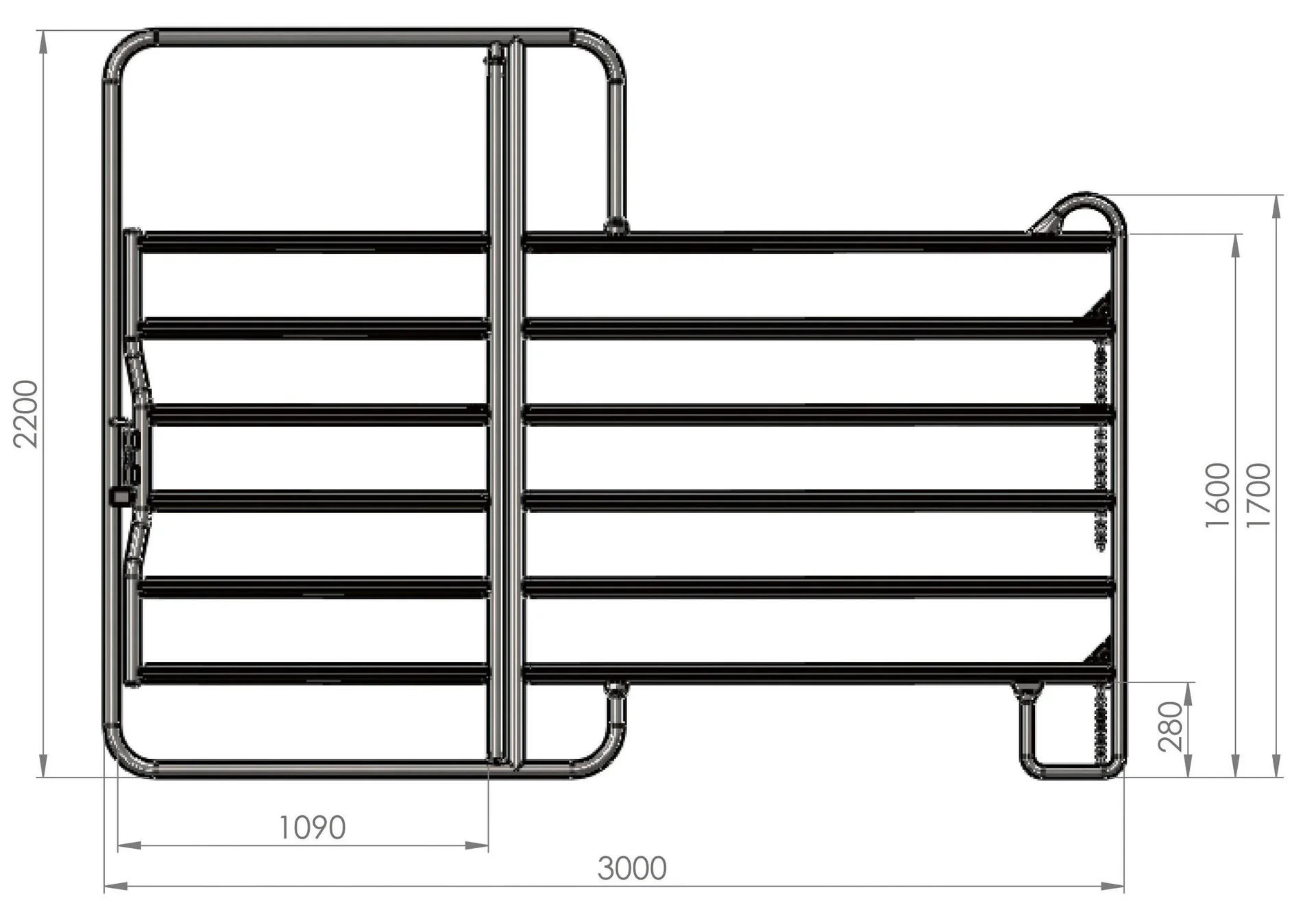 Weidepanel - Zaunelement mit Tor, 3,0 m Länge, Gesamthöhe 2,2 m - 3