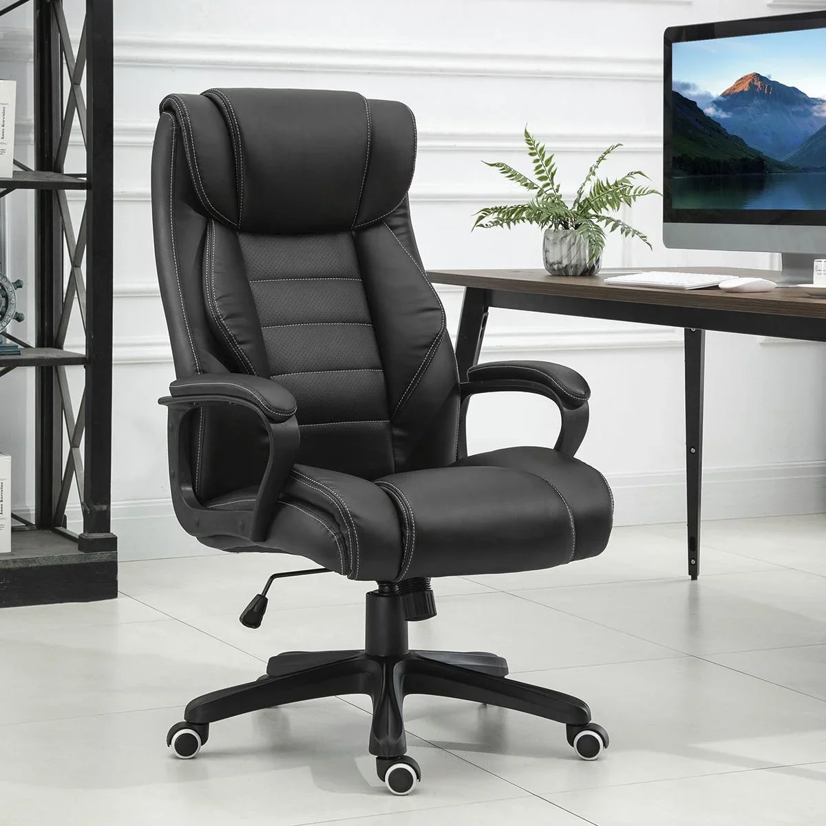 Bürostuhl mit Massage höhenverstellbarer Chefsessel ergonomischer Drehstuhl Gamingstuhl Computerstuhl Massage Sessel 6 V - 1