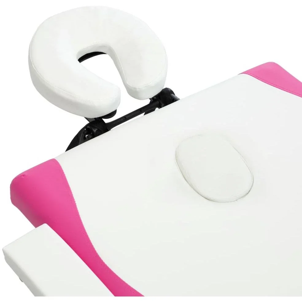 Klappbarer Massagetisch 4 Zonen Holz weiß und rosa - 0