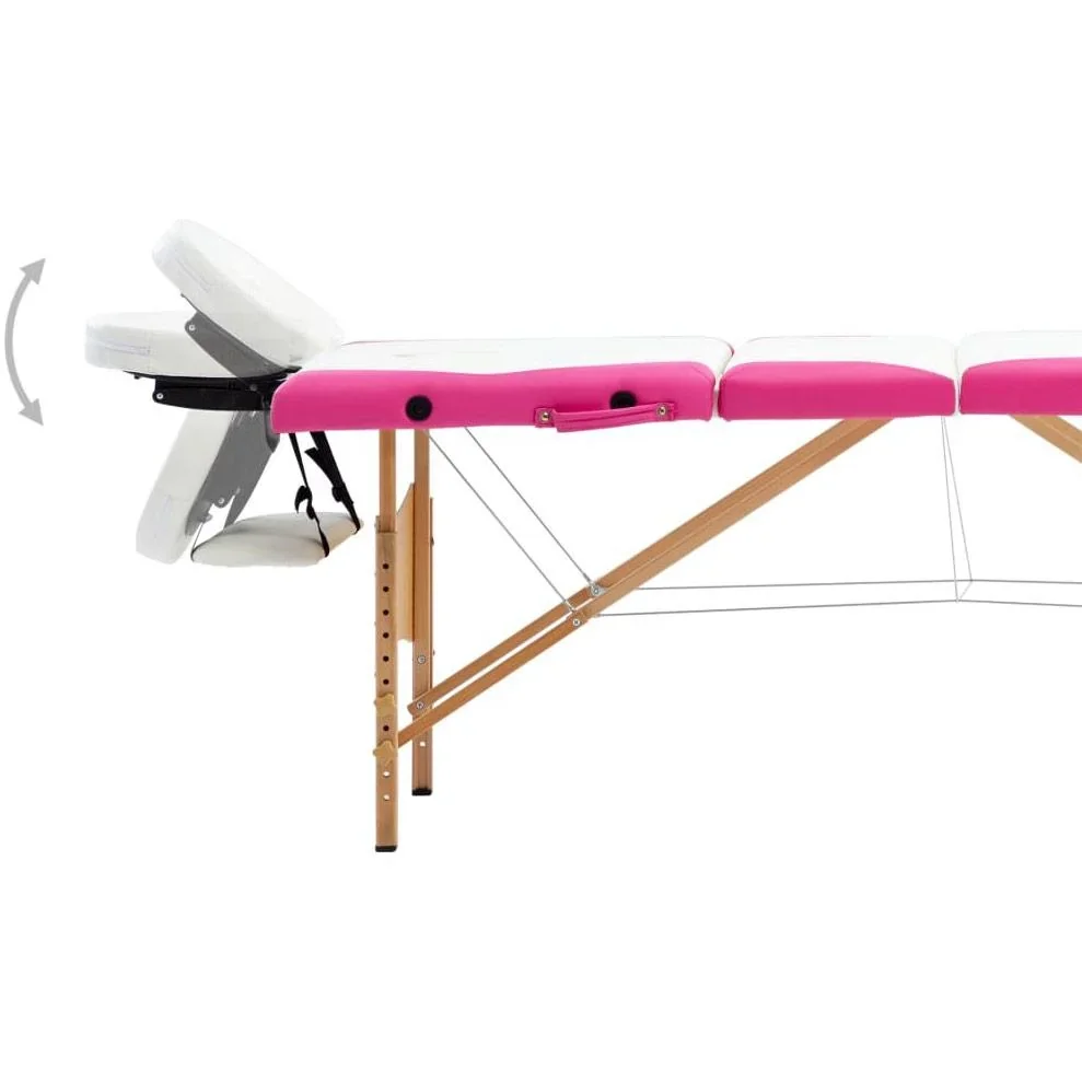 Klappbarer Massagetisch 4 Zonen Holz weiß und rosa - 3