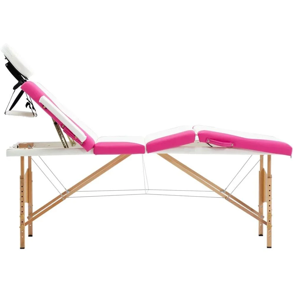 Klappbarer Massagetisch 4 Zonen Holz weiß und rosa - 4