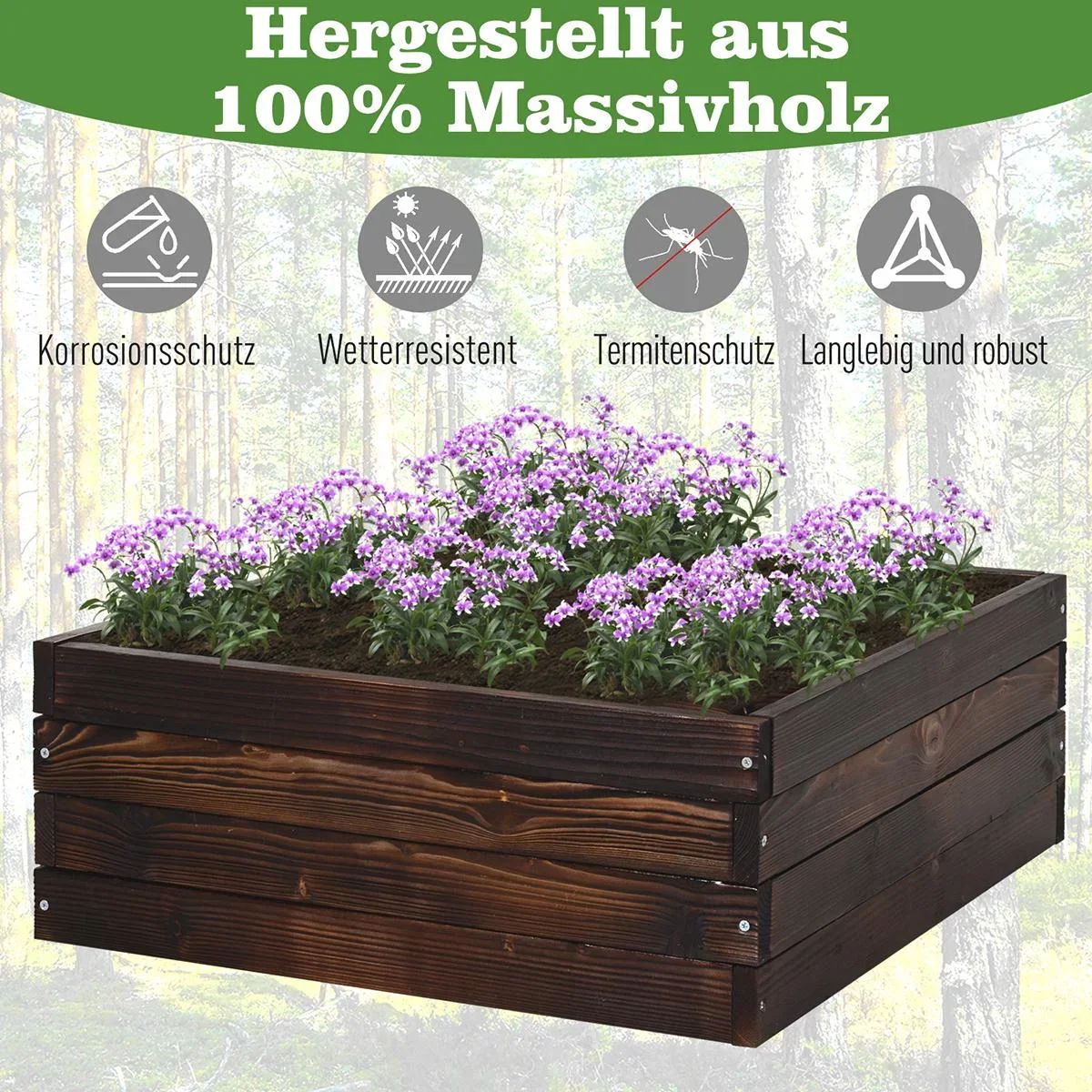 Quadratisches Hochbeet dunkelbraun - 2
