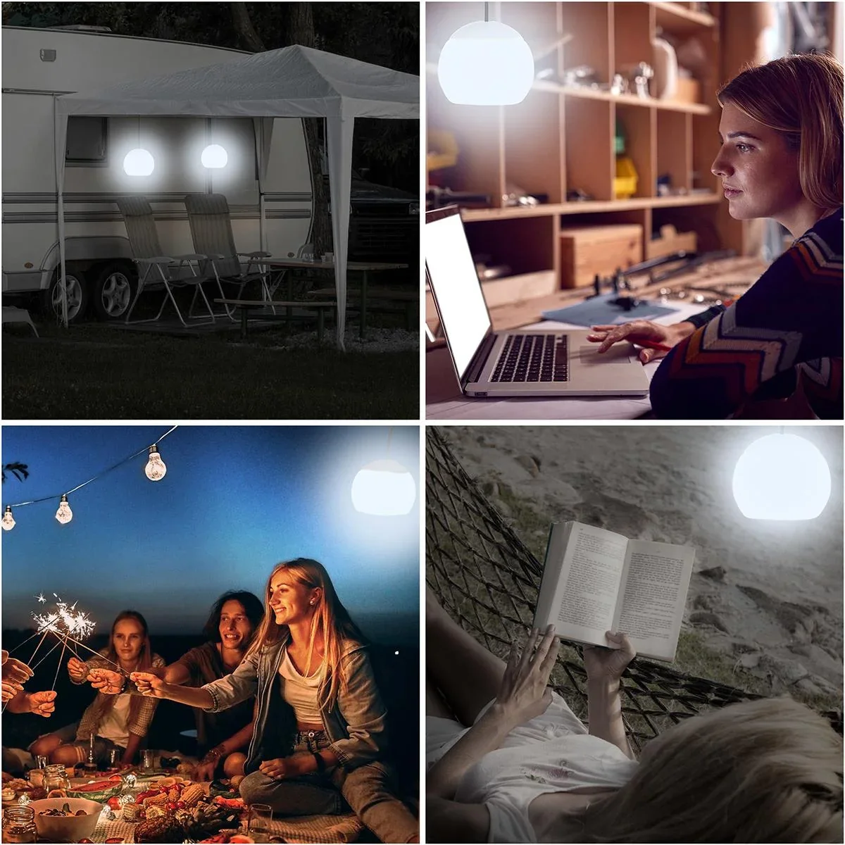 LED-Hängelampe - Außen- und Innenbeleuchtung - mit Haken - 4er-Set - 5