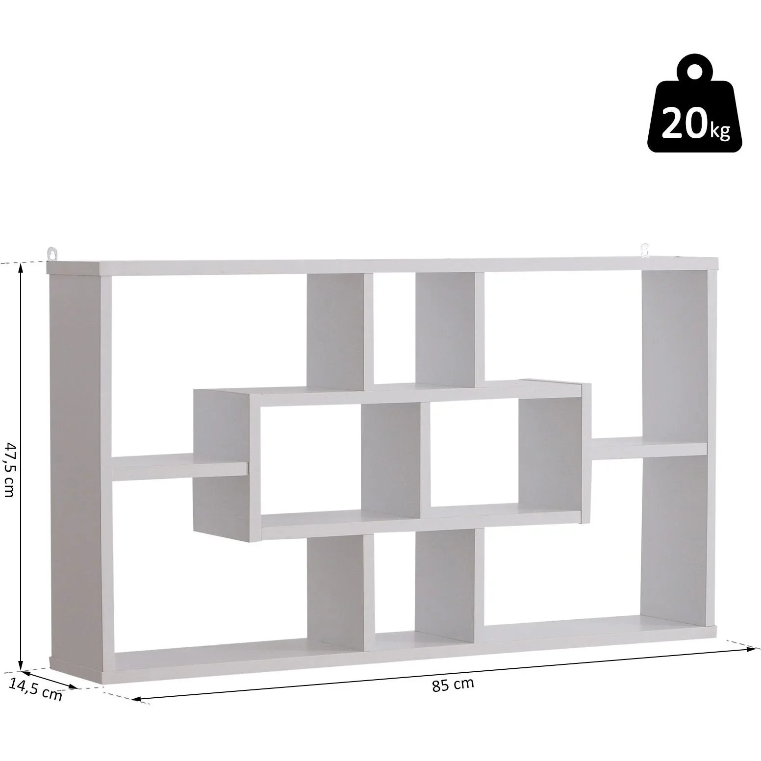 Wandregal Hängeregal Schweberegal Bücherregal Wandboard Organizer Holz Weiß 85 x 14,5 x 47,5 cm - 2