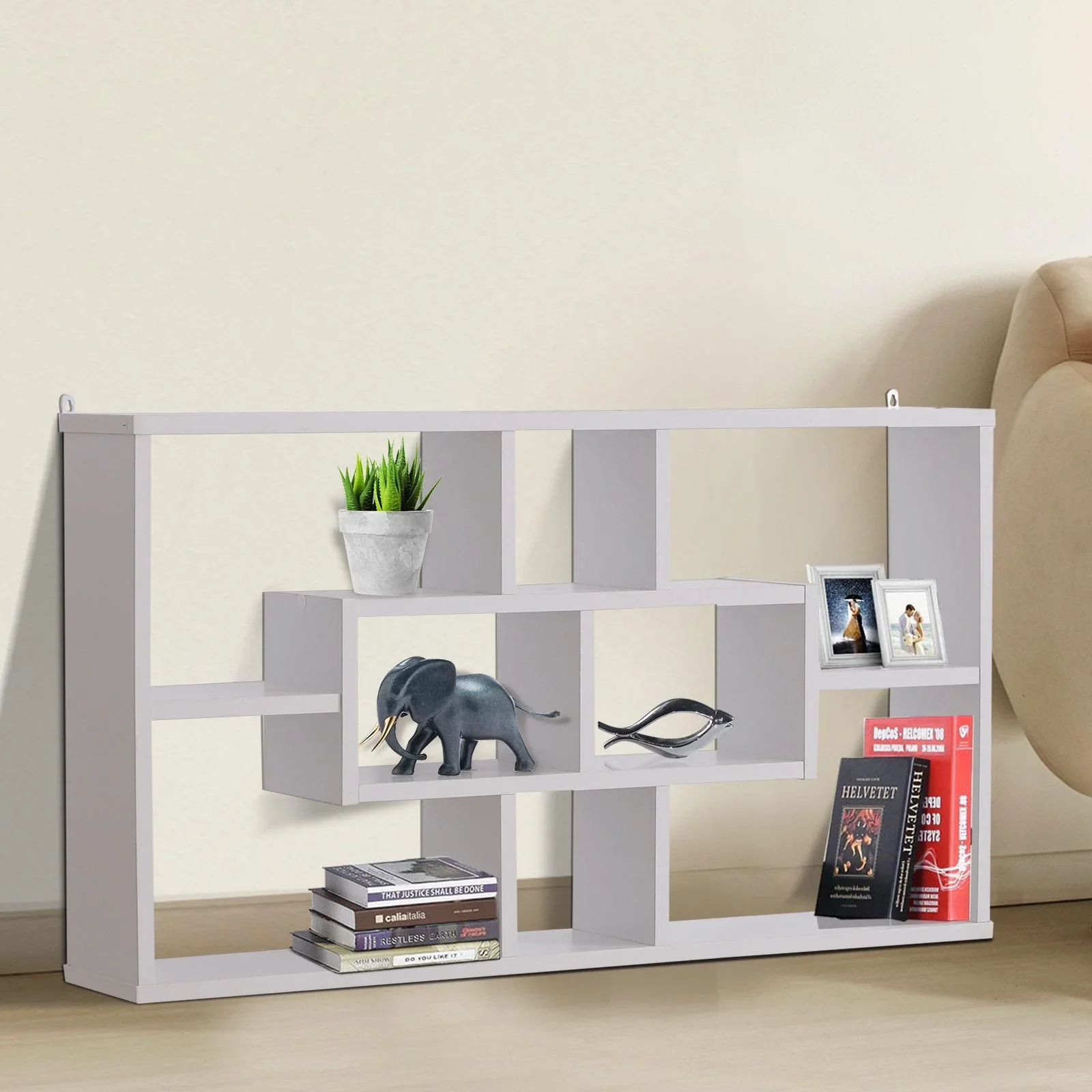 Wandregal Hängeregal Schweberegal Bücherregal Wandboard Organizer Holz Weiß 85 x 14,5 x 47,5 cm - 4