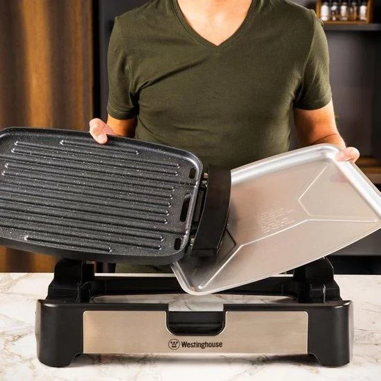 Westinghouse Edelstahl-Elektrogrill - Tischgrill - 1800W - 52,8x12,3x37,7cm - Schwarzer Marmor - 0