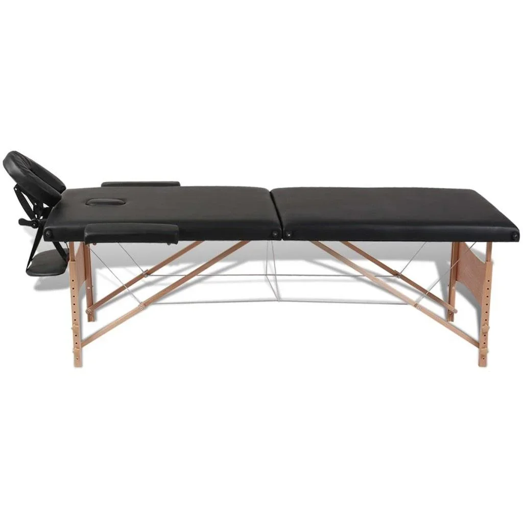 Klappbare Massageliege 2 Zonen mit Holzrahmen (schwarz) - 0