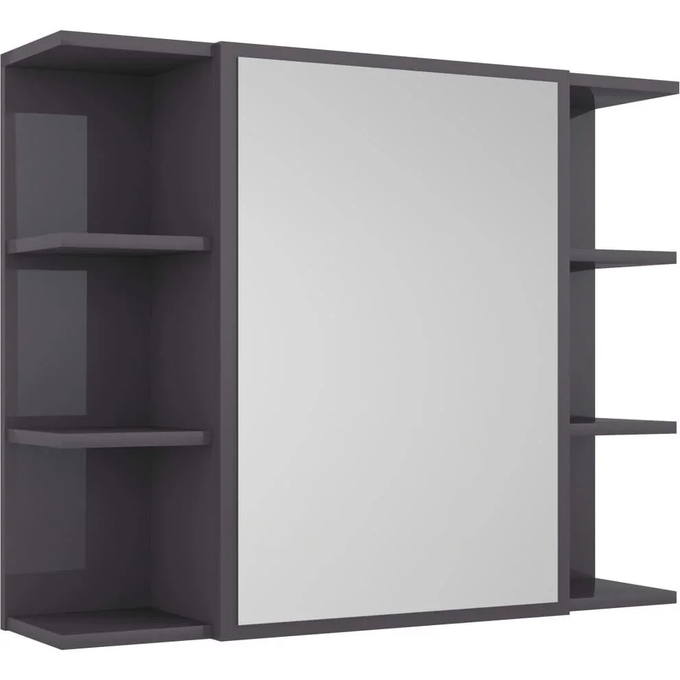 Badspiegelschrank 80x20,5x64 cm Spanplatte Hochglanz grau - 0