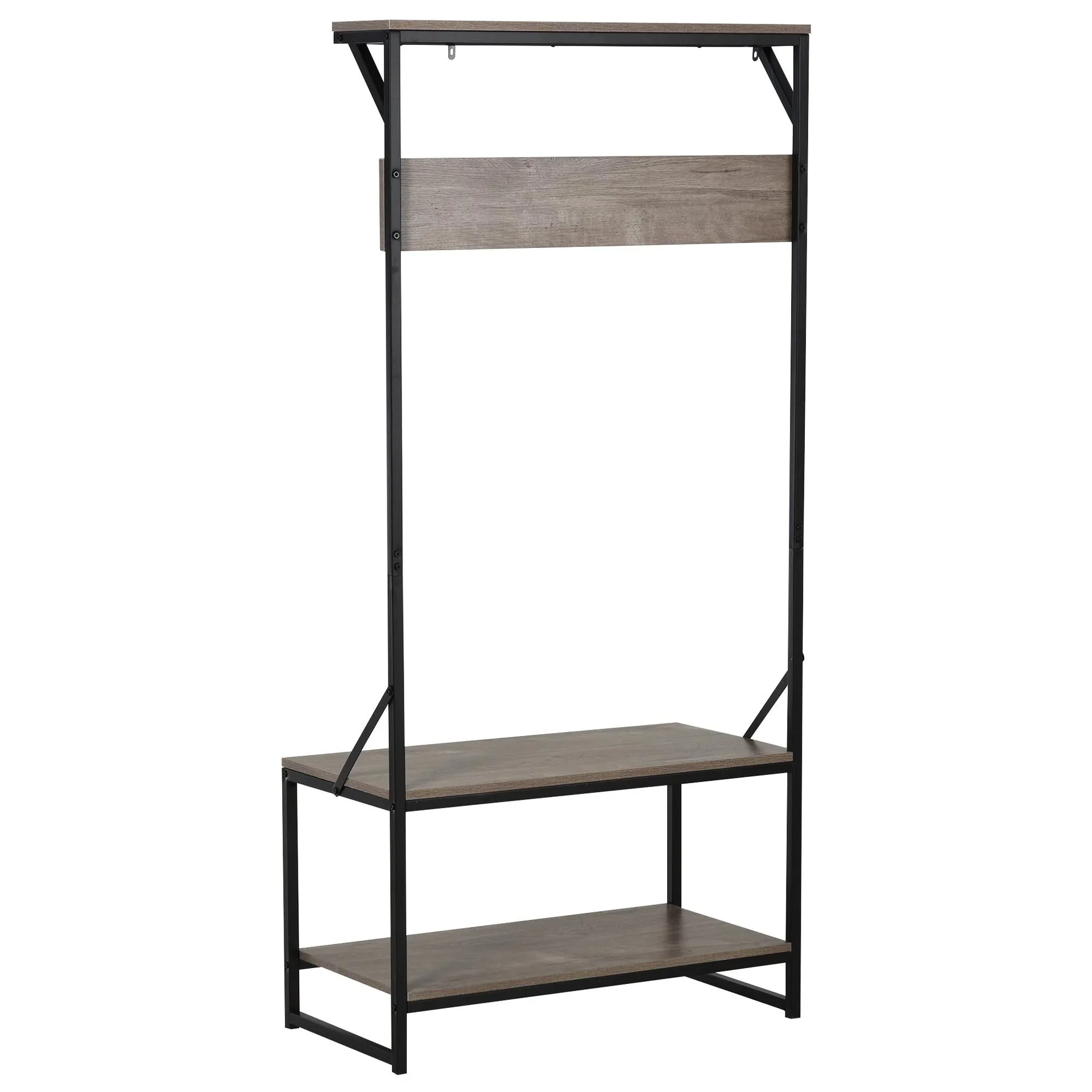 Garderobe mit 4 Haken und Schuhablage, natur - 3