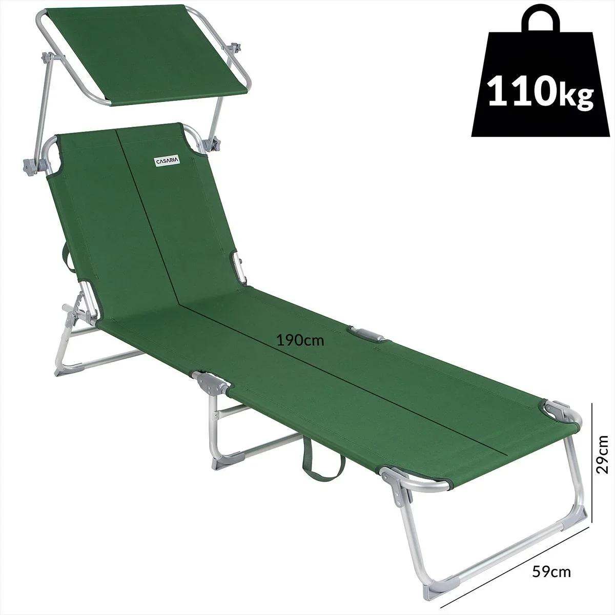 Liegestuhl 'Ibiza' mit Schiebedach aluminiumgrün 190 x 59 x 29cm - 1
