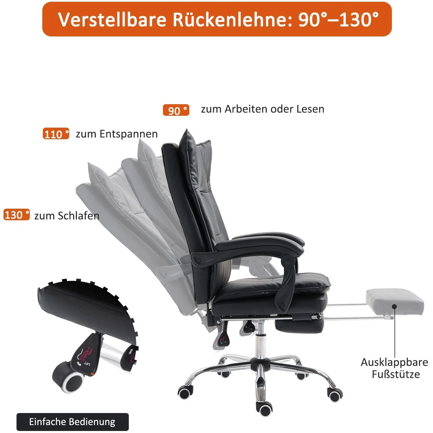 Chefsessel Bürosessel Bürostuhl Schreibtischsessel höhenverstellbar ergonomisch Schwarz 70 x 64 x (106 113) cm - 1