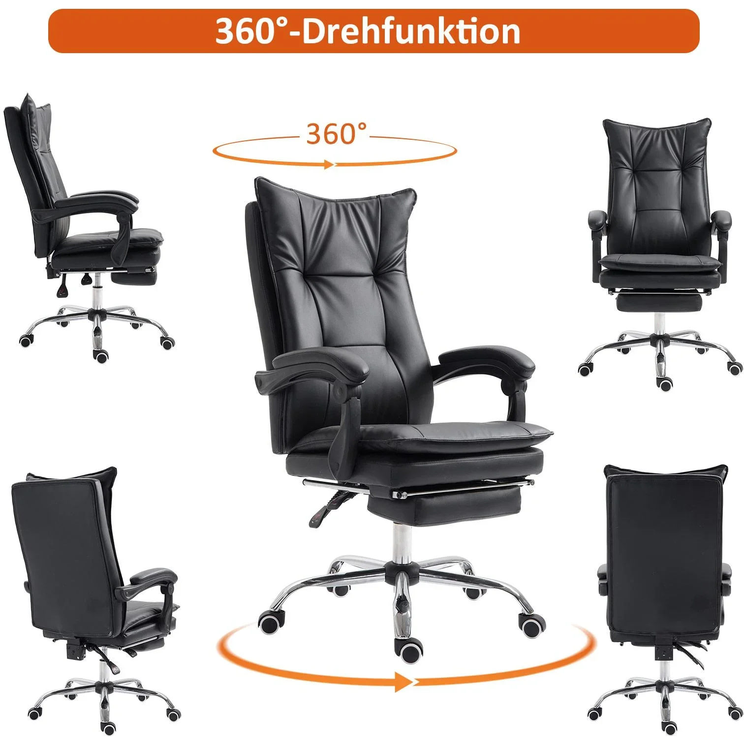 Chefsessel Bürosessel Bürostuhl Schreibtischsessel höhenverstellbar ergonomisch Schwarz 70 x 64 x (106 113) cm - 4