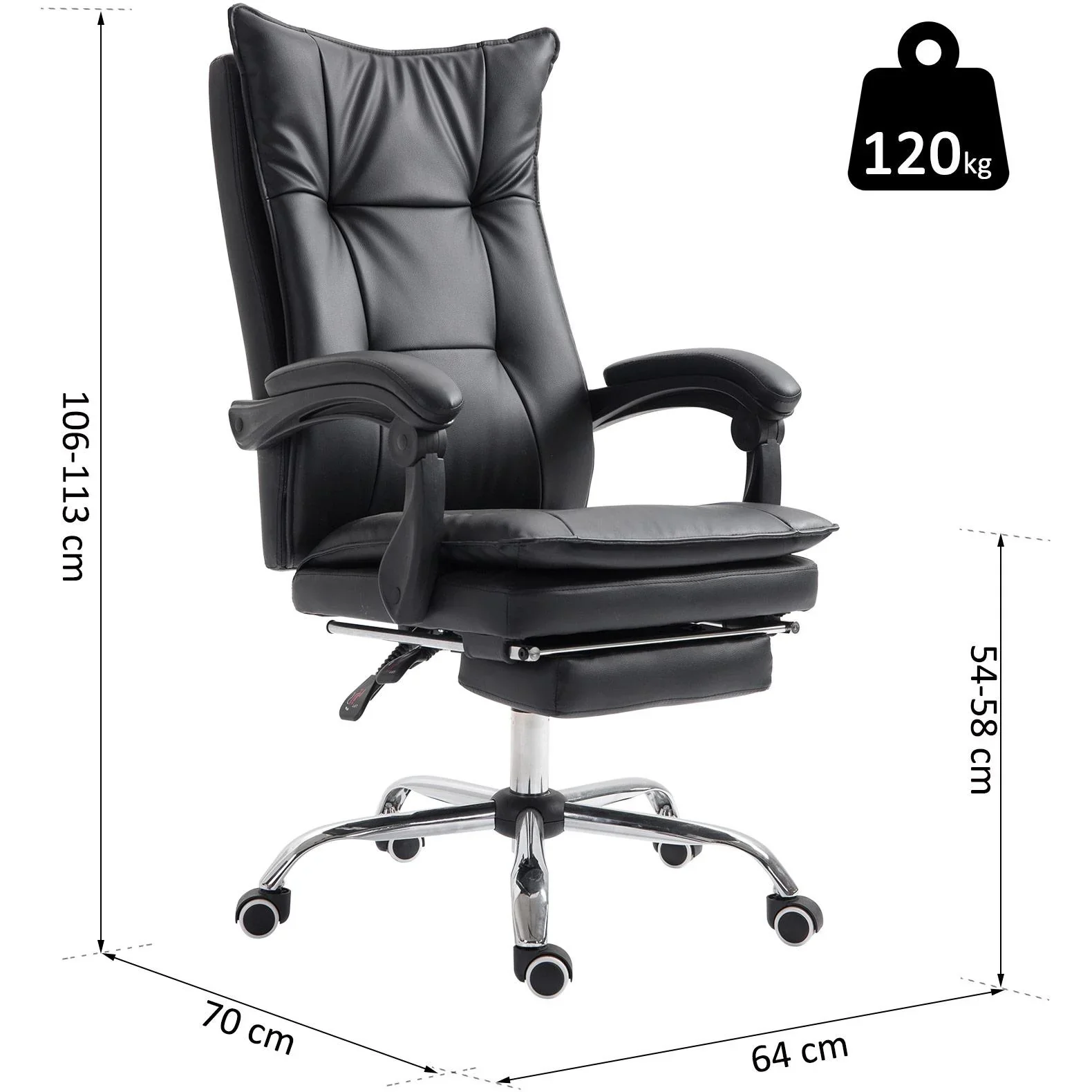 Chefsessel Bürosessel Bürostuhl Schreibtischsessel höhenverstellbar ergonomisch Schwarz 70 x 64 x (106 113) cm - 8