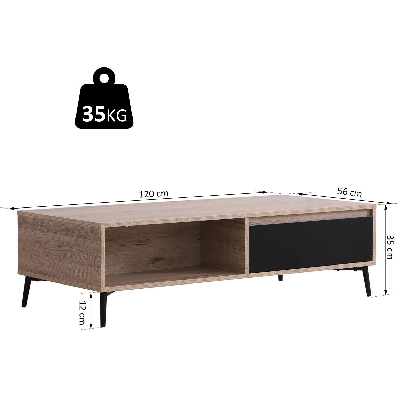 Couchtisch Beistelltisch Sofatisch Fernsehtisch Kaffeetisch 2 x Schublade 2 x Ablage Holz 120 x 56 x 35 cm - 1