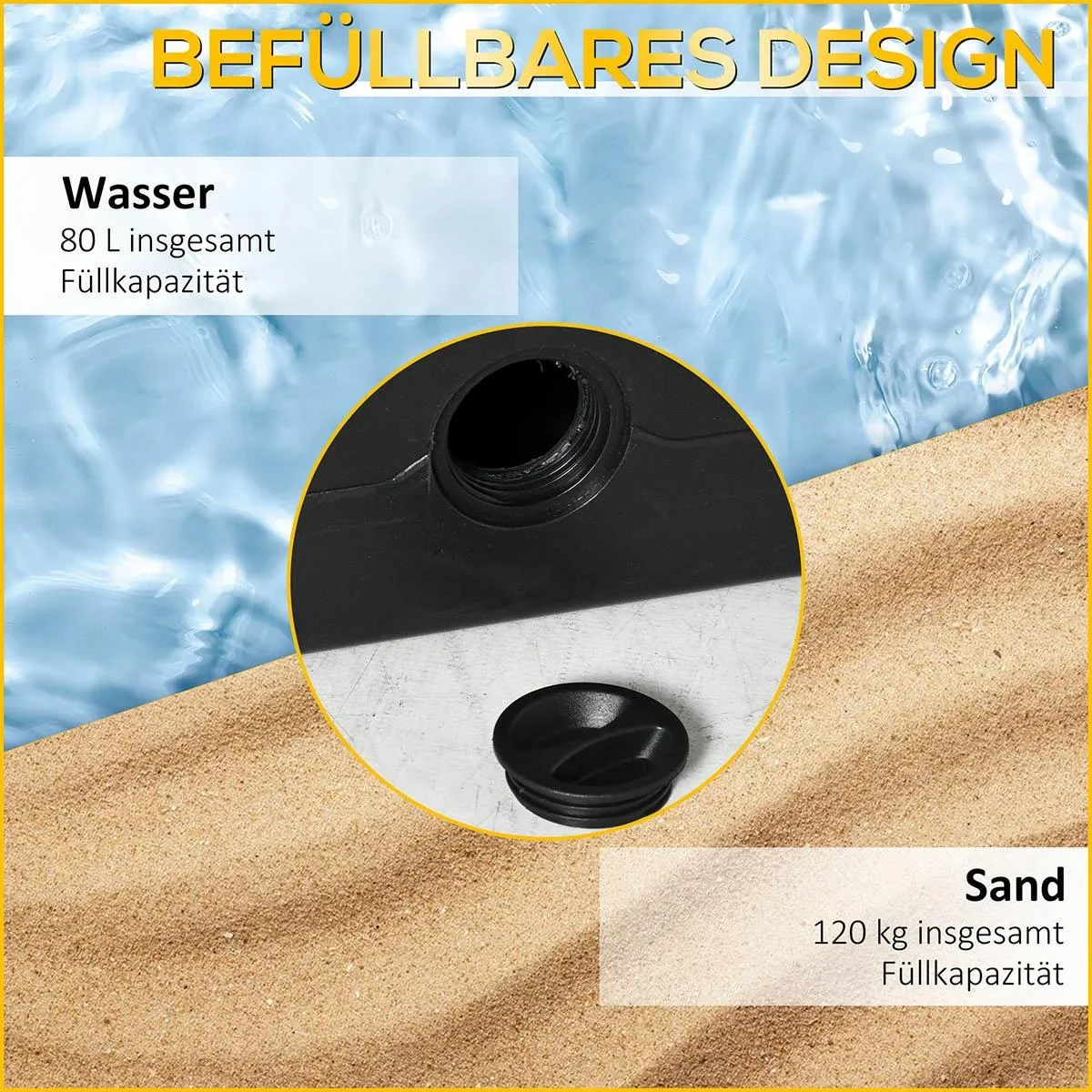 Sonnenschirmgewicht 4-tlg. Schirmgewicht für Sonnenschirm Bodenkreuz Sand/Wasser befüllbar bis 130 kg HDPE Schwarz - 1