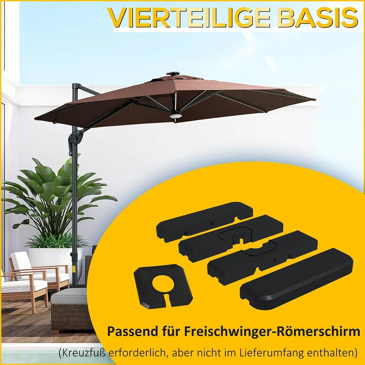 Sonnenschirmgewicht 4-tlg. Schirmgewicht für Sonnenschirm Bodenkreuz Sand/Wasser befüllbar bis 130 kg HDPE Schwarz - 2