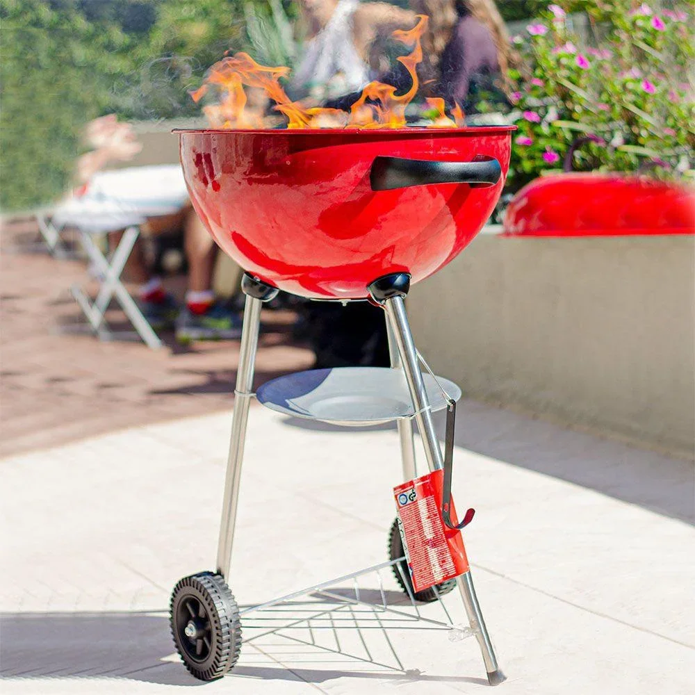 BBQ Holzkohlegrill auf Rädern - 47x76 cm - Edelstahl - Rot - 1