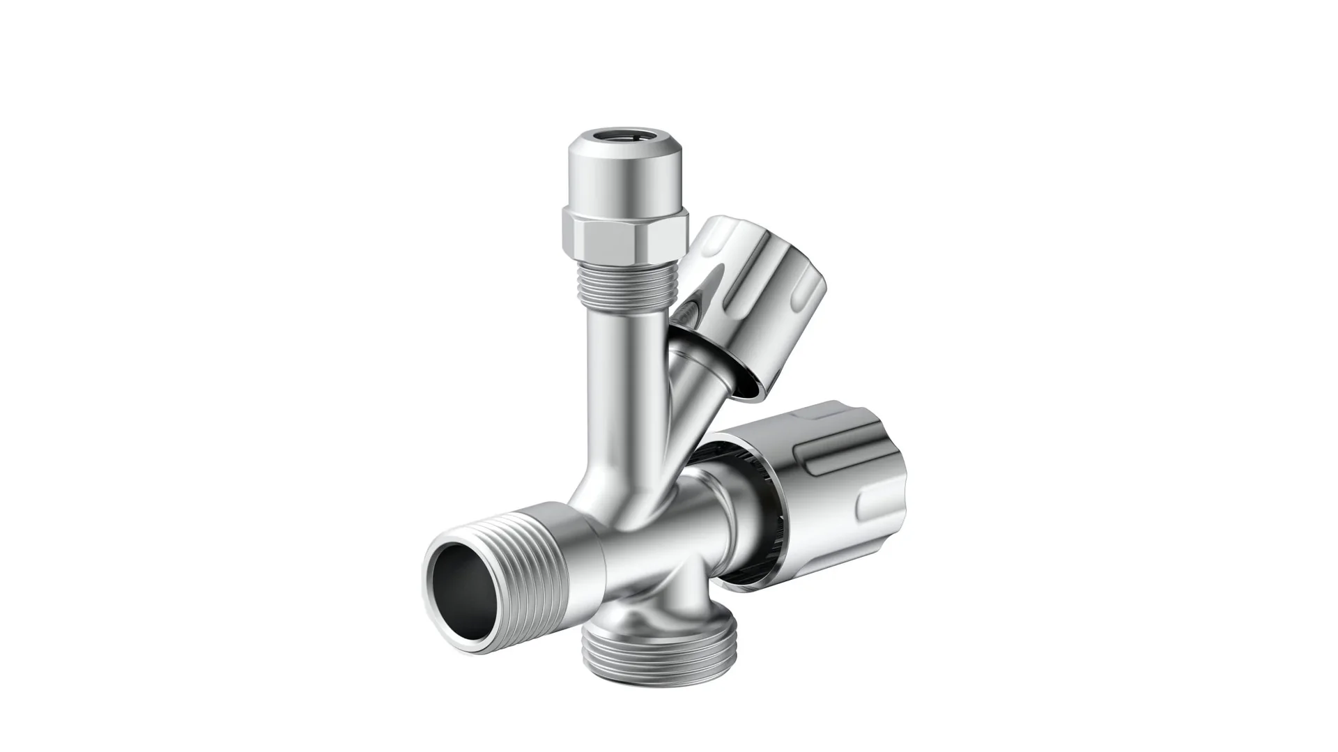 Kombi Eckventil 1/2"AG x 3/4"AG x 3/8"AG x 10 mm - 0