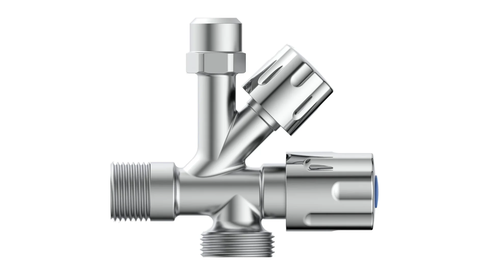 Kombi Eckventil 1/2"AG x 3/4"AG x 3/8"AG x 10 mm - 1