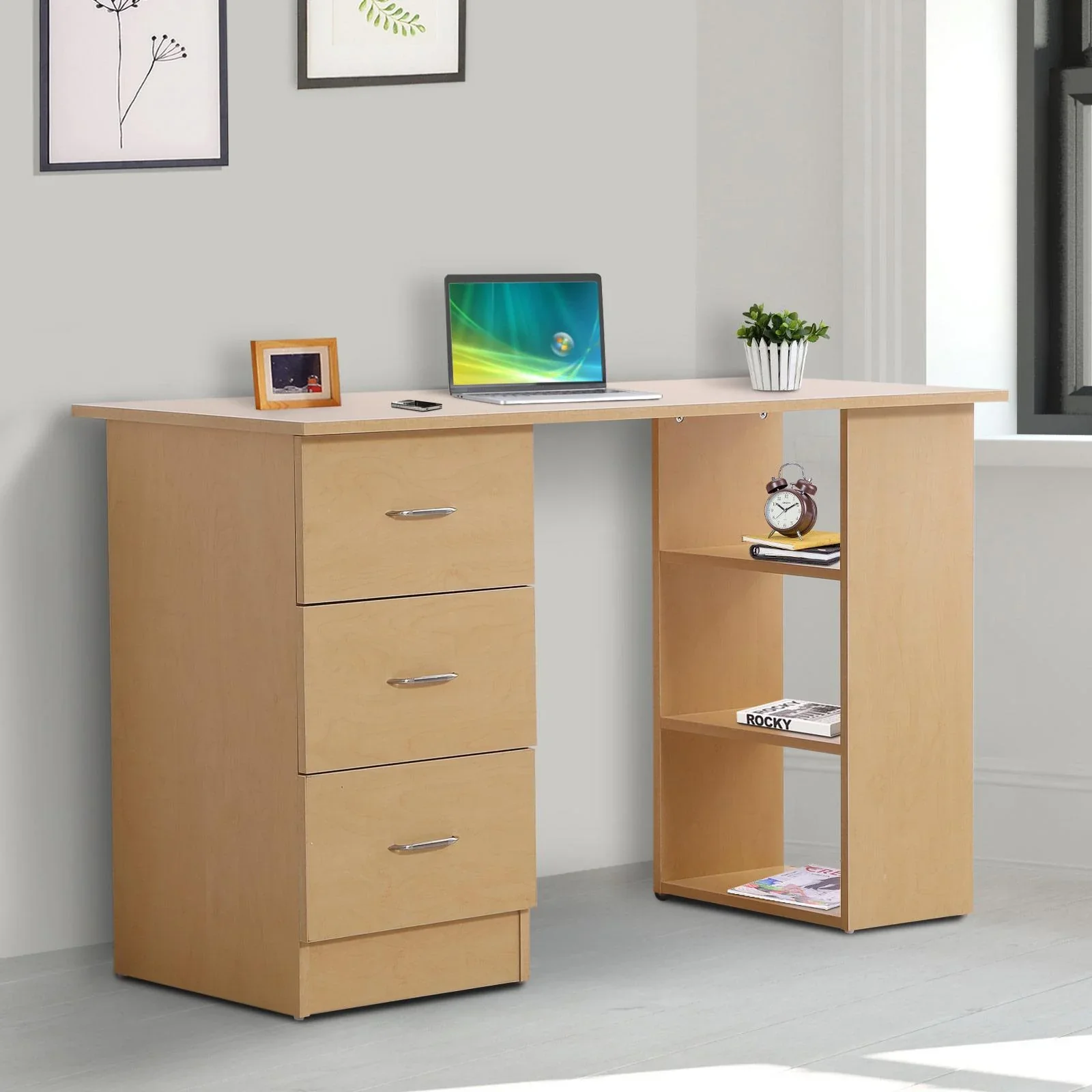 Schreibtisch Computertisch mit Schubladen Natur - 7