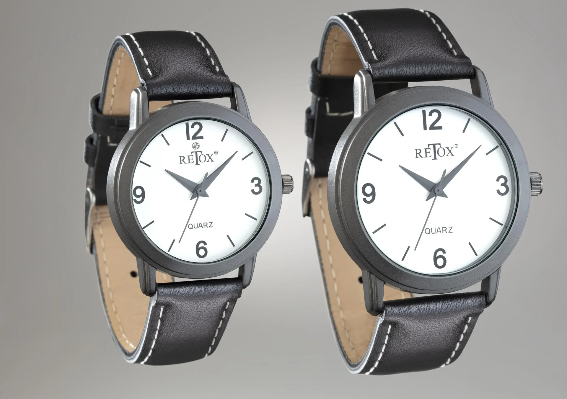 Uhren Set für Sie und Ihn in Titanoptik und Echtleder-Armband - 2