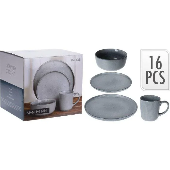 Ausgezeichnetes Geschirrset 16-teilig - Steingut - grau - 0