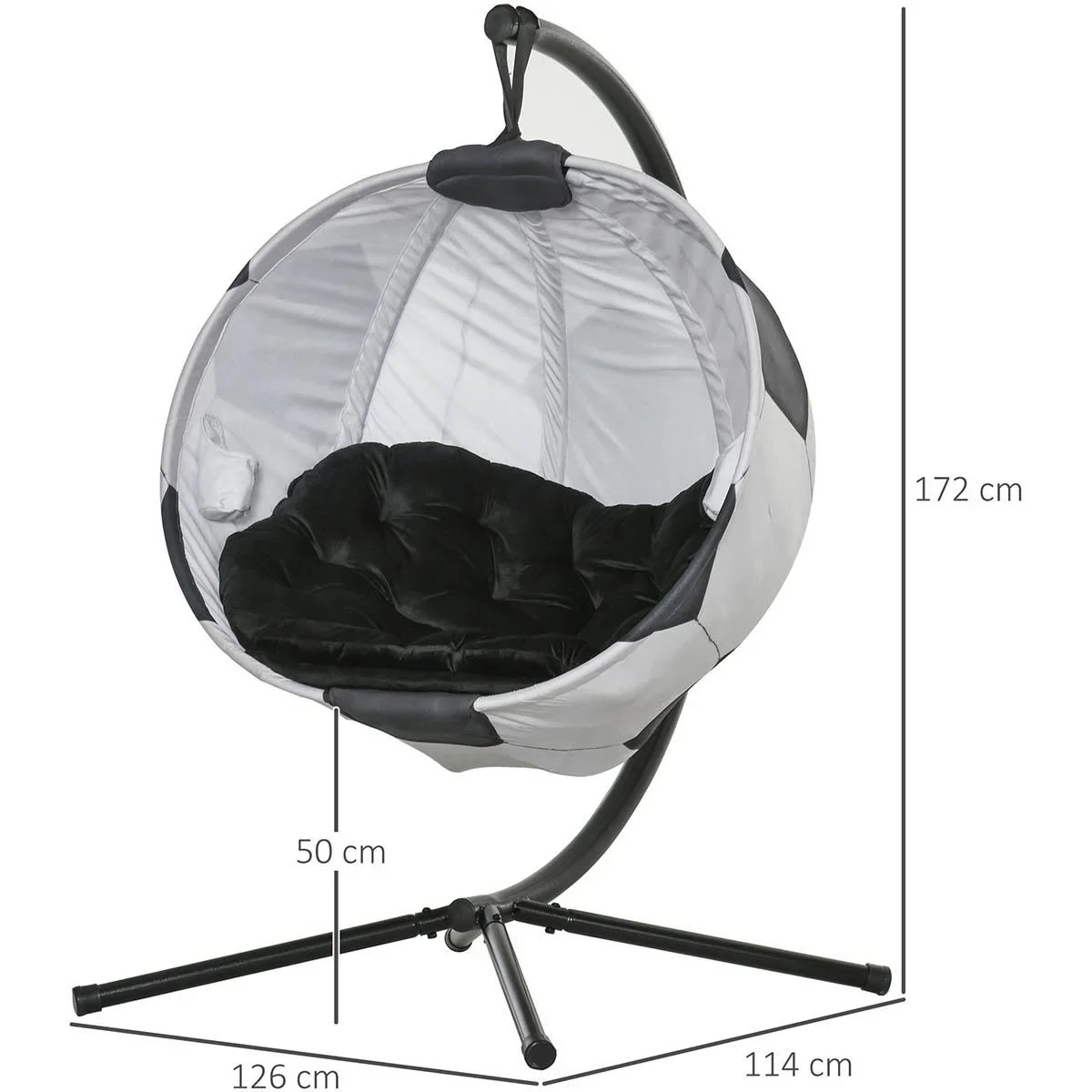 Hängesessel Hängekorb mit Gestell Fußballdesign Hängeschaukel Hängestuhl mit Kissen Korb faltbar Stahl - 0