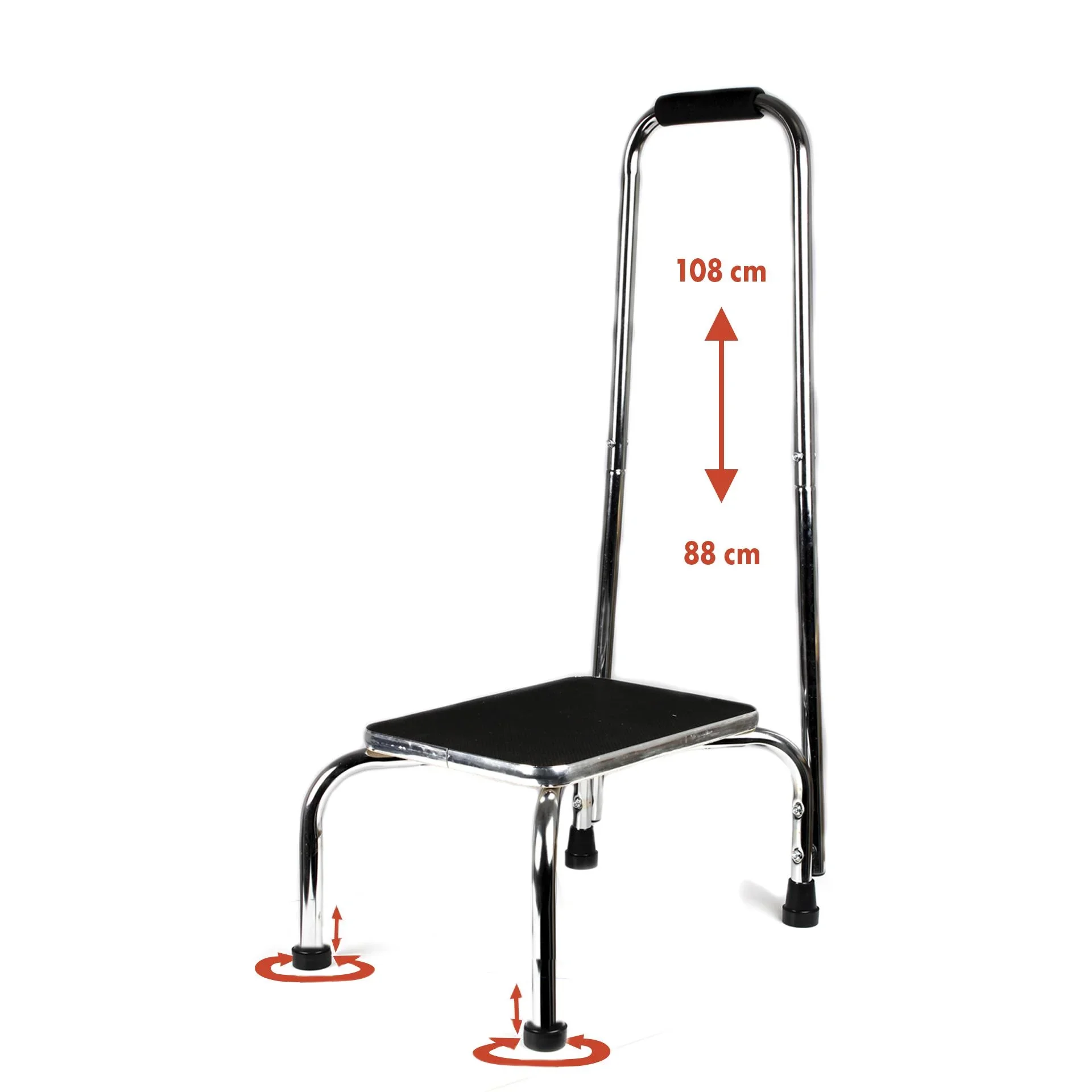 Trittstufe mit höhenverstellbarem Haltegriff, Chrom, 88-108 cm - 0