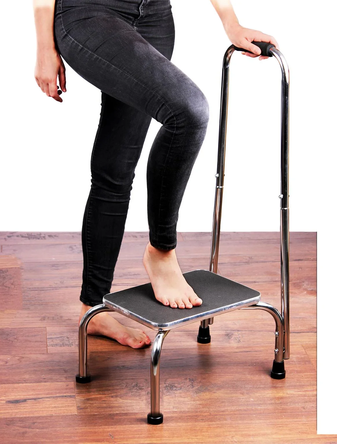 Trittstufe mit höhenverstellbarem Haltegriff, Chrom, 88-108 cm - 2