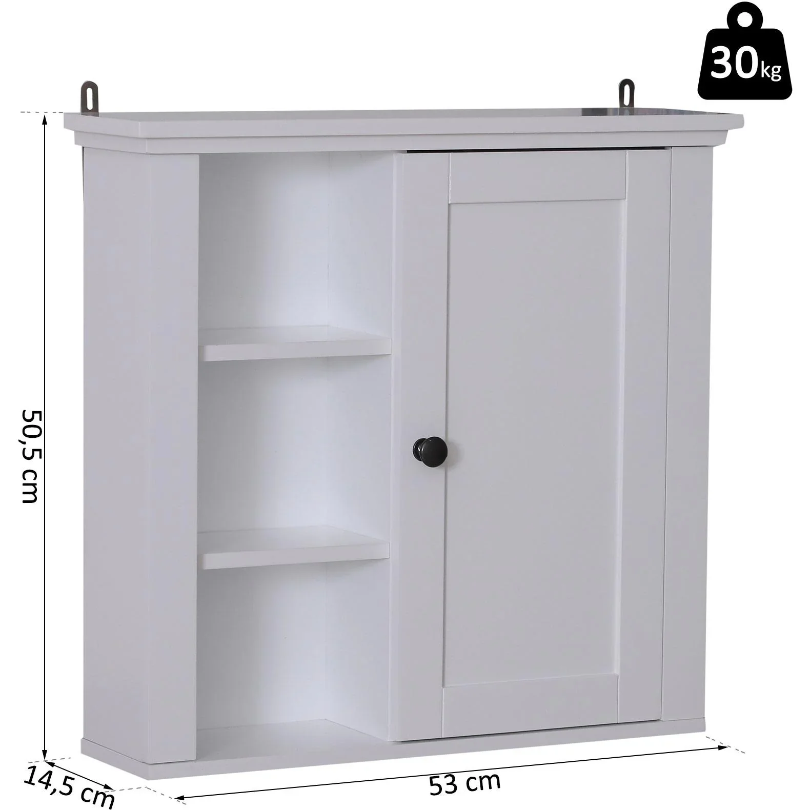 Badschrank Küchenschrank Hängeschrank Wandschrank vestellbarer Einlegeboden 3 x Fach Holz Weiß 53 x 14,5 x 50,5 cm - 3