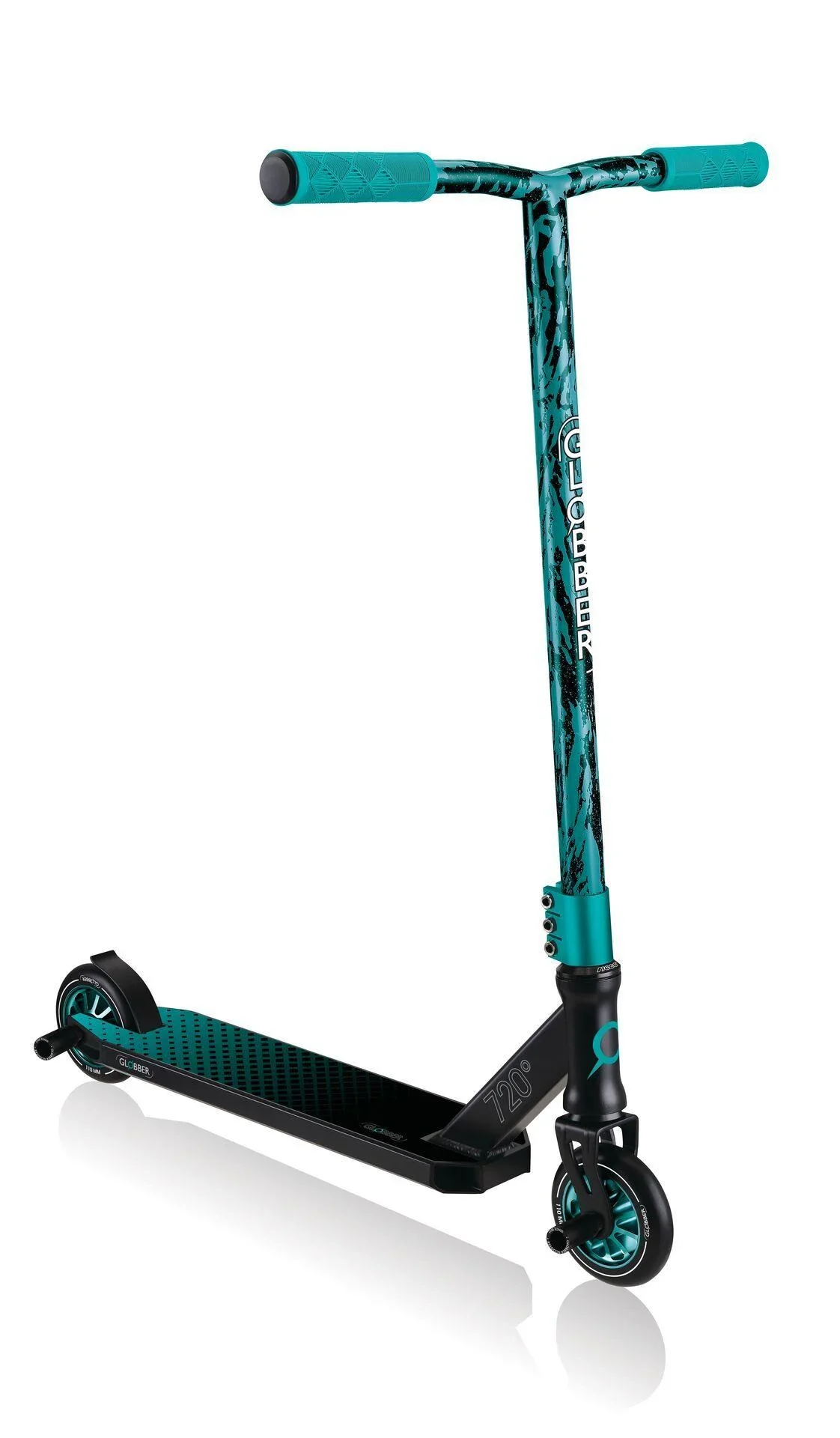STUNTSCOOTER GS 720   Freestyle Kickroller, 110 mm, ABEC 7, verstärkter Lenker, 360°-Lenkung, schwarz-türkis - 0