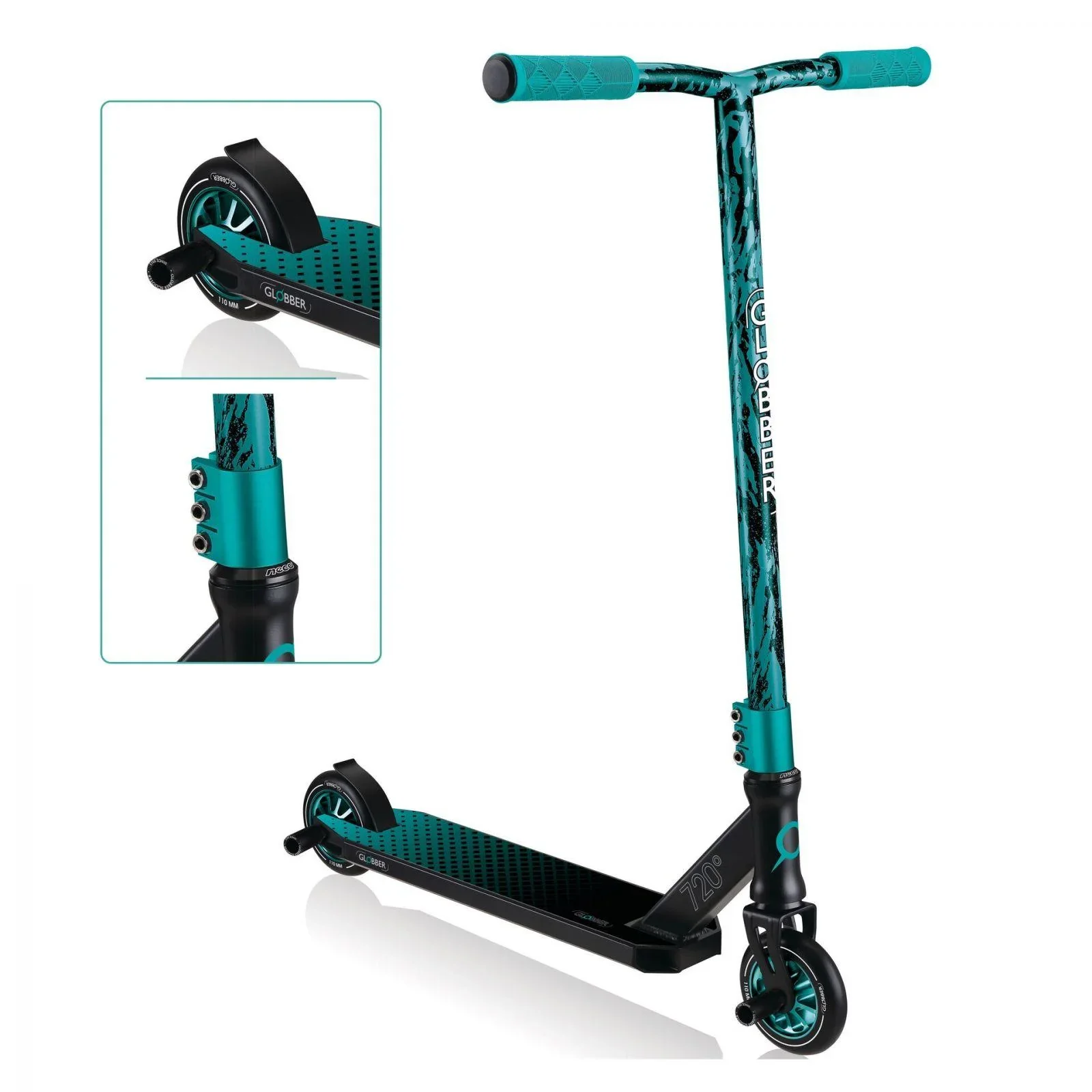 STUNTSCOOTER GS 720   Freestyle Kickroller, 110 mm, ABEC 7, verstärkter Lenker, 360°-Lenkung, schwarz-türkis - 5
