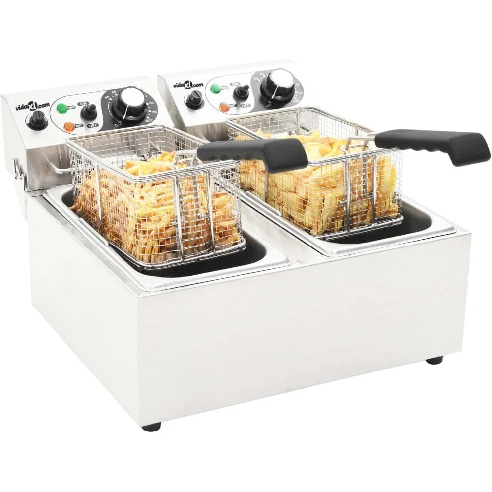 Elektro-Fritteuse doppelt 4000 W 12 L Edelstahl - 0