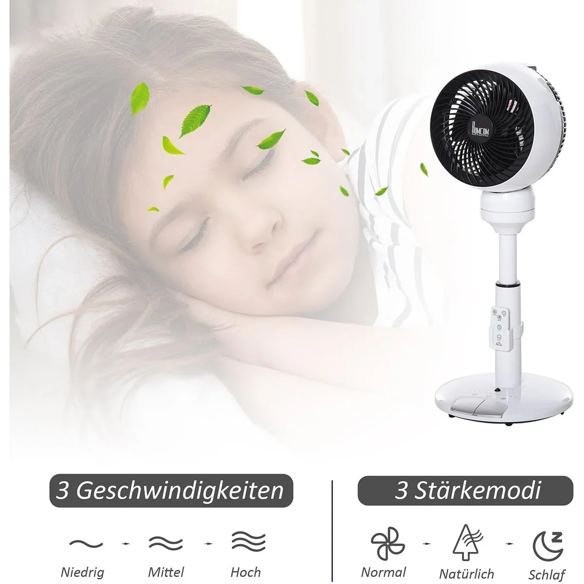 Standventilator mit Fernbedienung, verstellbar schwarz/weiß - 4