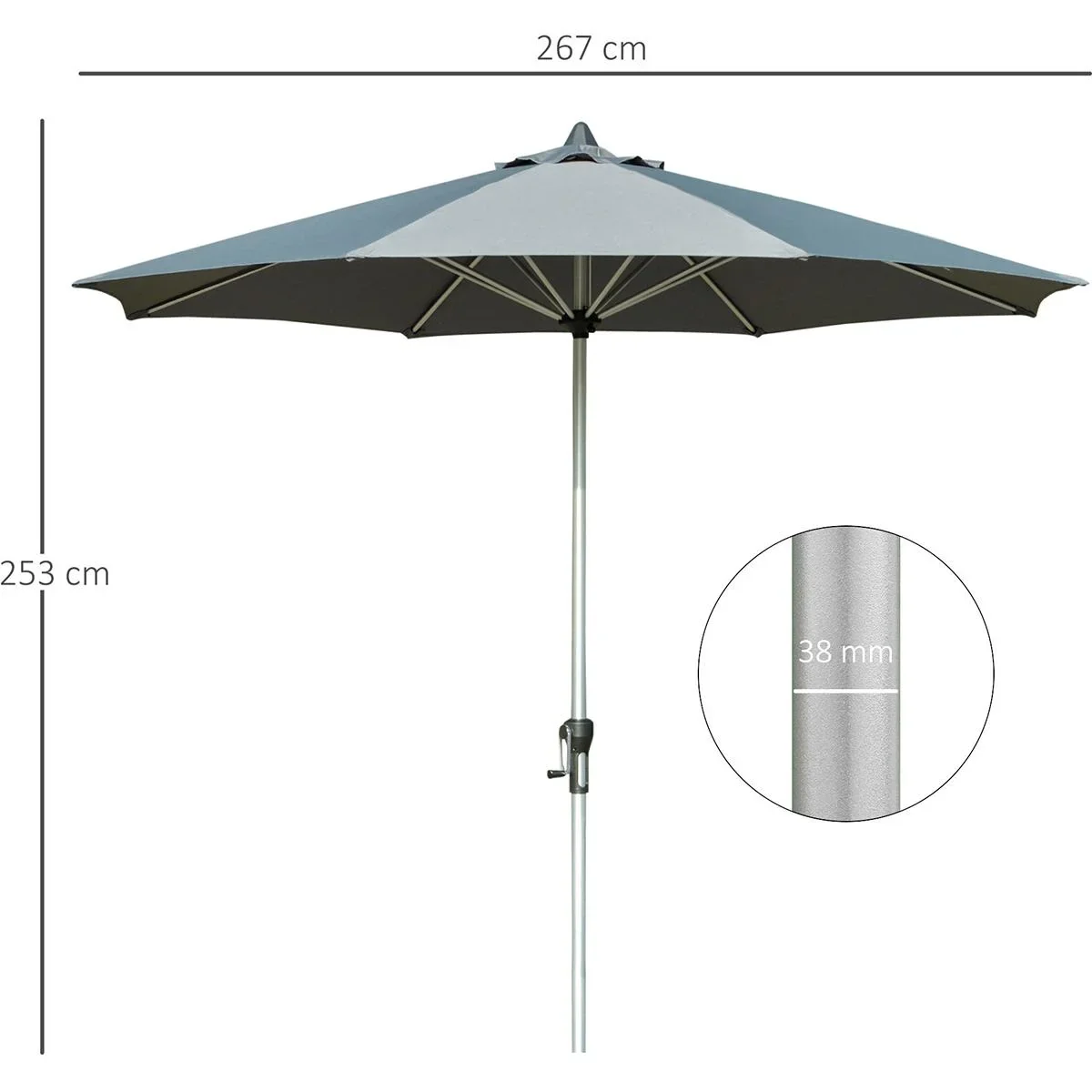 Sonnenschirm 2,7 m 8 Rippen Aluminium Polyester Dunkelgrau - 1