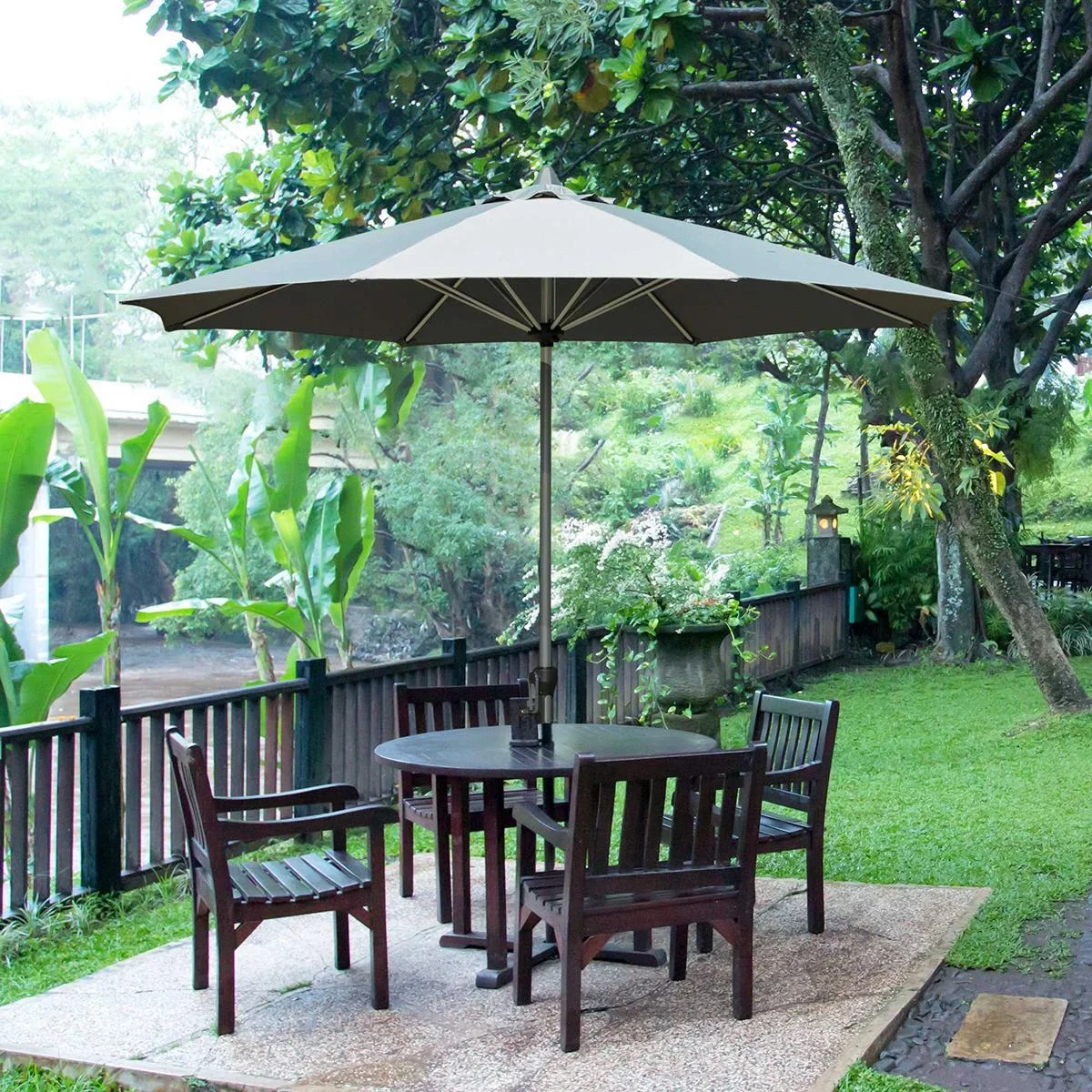 Sonnenschirm 2,7 m 8 Rippen Aluminium Polyester Dunkelgrau - 2