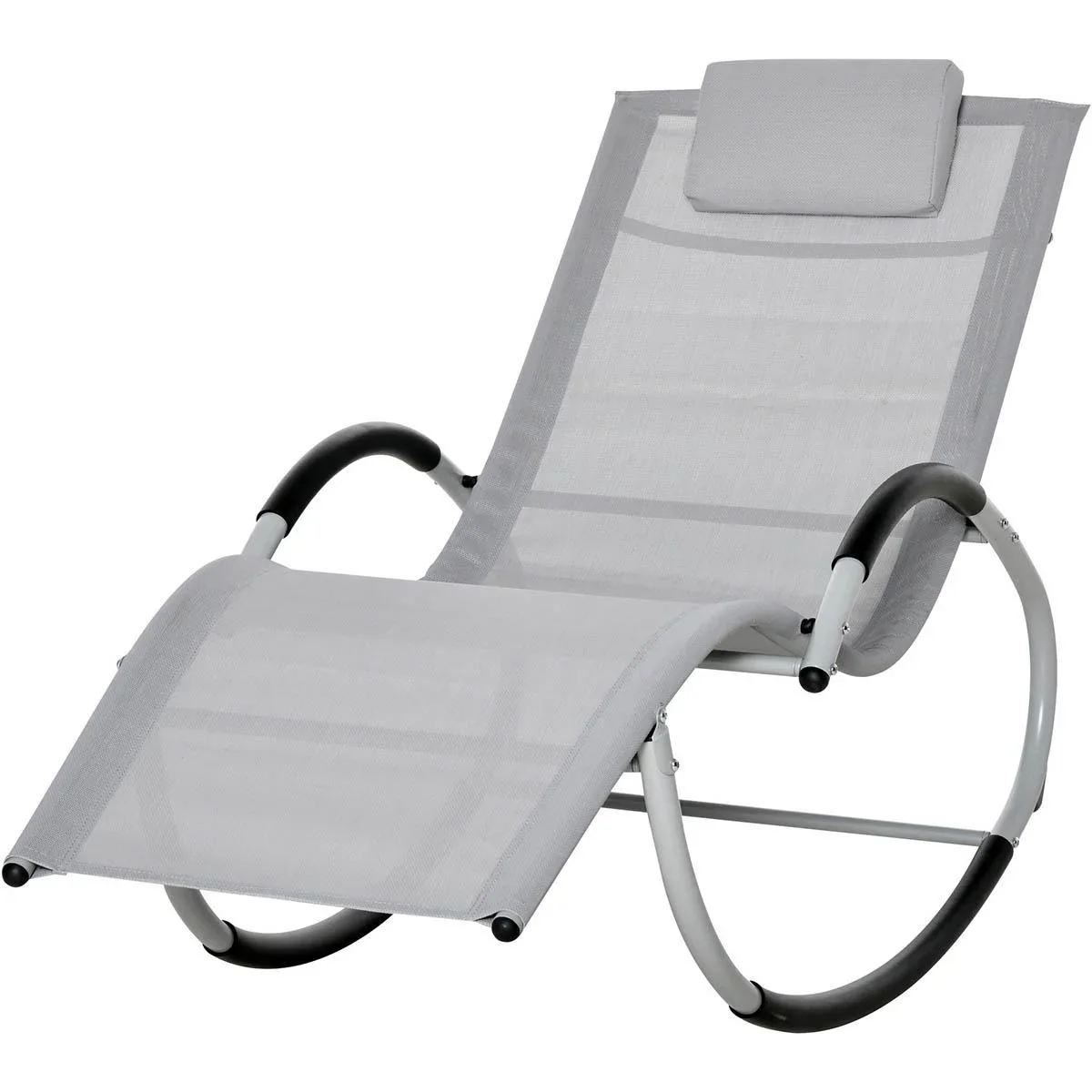 Gartenschaukelstuhl mit Kopfstütze Schaukelstuhl Metallgeflecht hellgrau 65 x 144 x 83 cm - 0