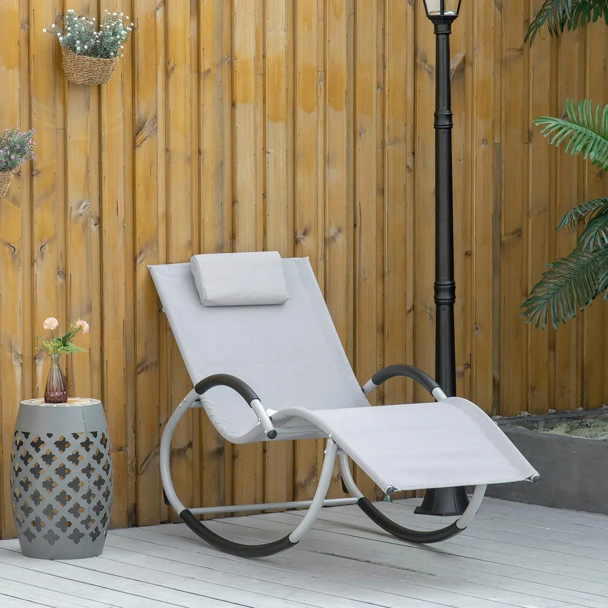 Gartenschaukelstuhl mit Kopfstütze Schaukelstuhl Metallgeflecht hellgrau 65 x 144 x 83 cm - 2