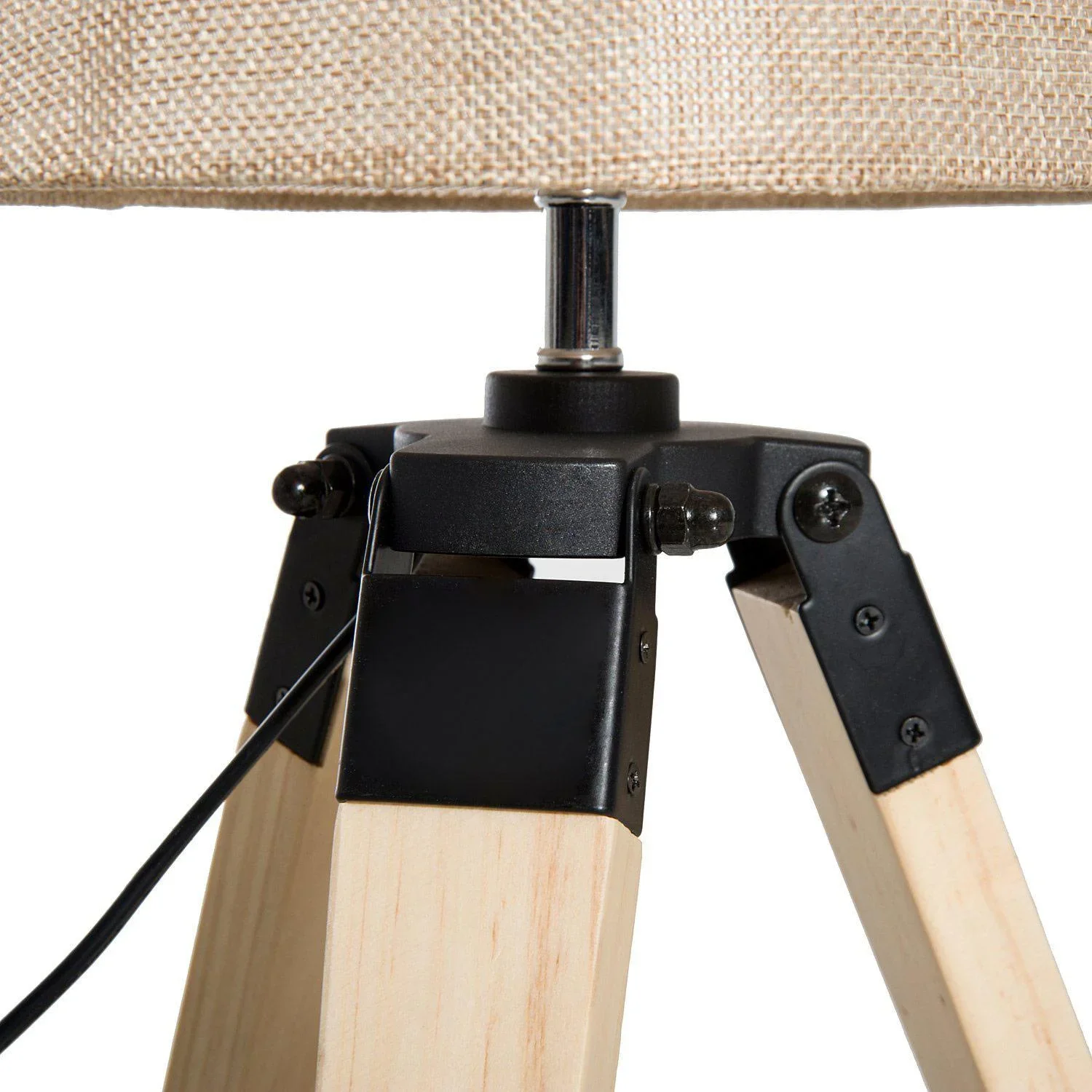 Tischlampe Dreibein Tischleuchte E27 Leinenoptik Kiefer Beige - 0