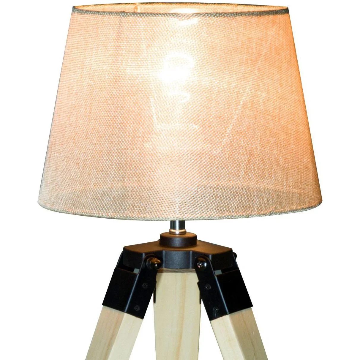 Tischlampe Dreibein Tischleuchte E27 Leinenoptik Kiefer Beige - 4