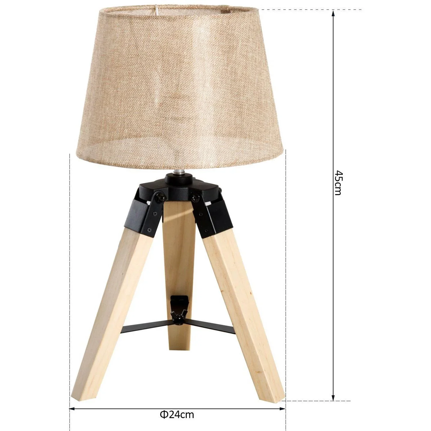 Tischlampe Dreibein Tischleuchte E27 Leinenoptik Kiefer Beige - 5