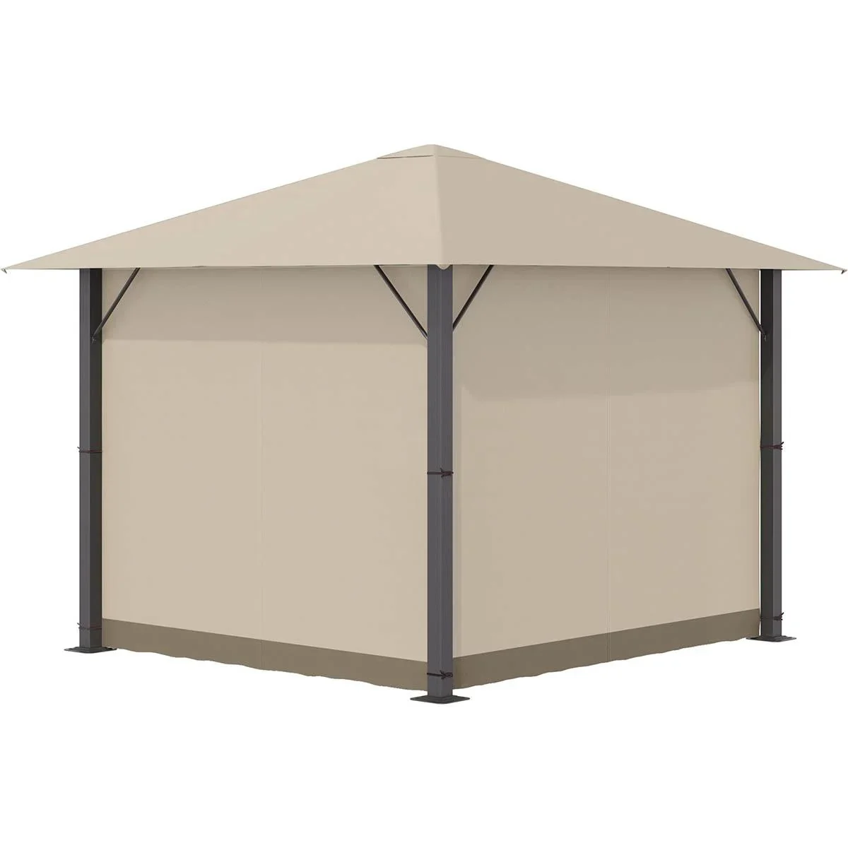 Gartenpavillon Gazebo 3 x 3 m mit Lüftungsschlitzen und 4 x Seitenteilen Wetterfest Aluminium Polyester khaki - 2