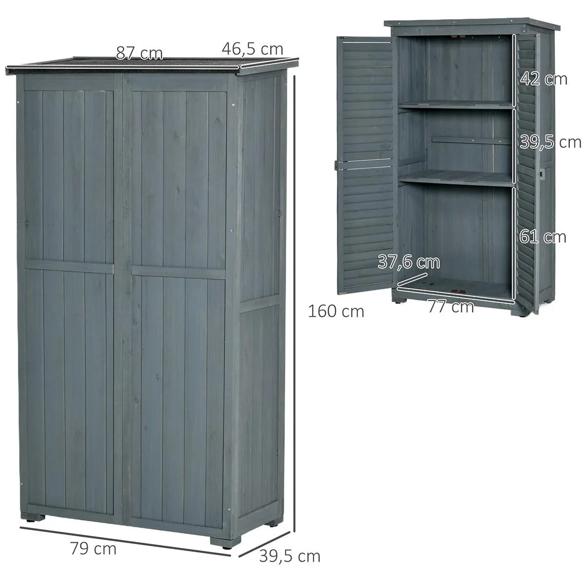 Gartenschrank Holz Gerätehaus Geräteschuppen Geräteschrank Holzhütte Pultdach Bitumenpappe Lamellentüren Grau 87 x 46,5 - 0