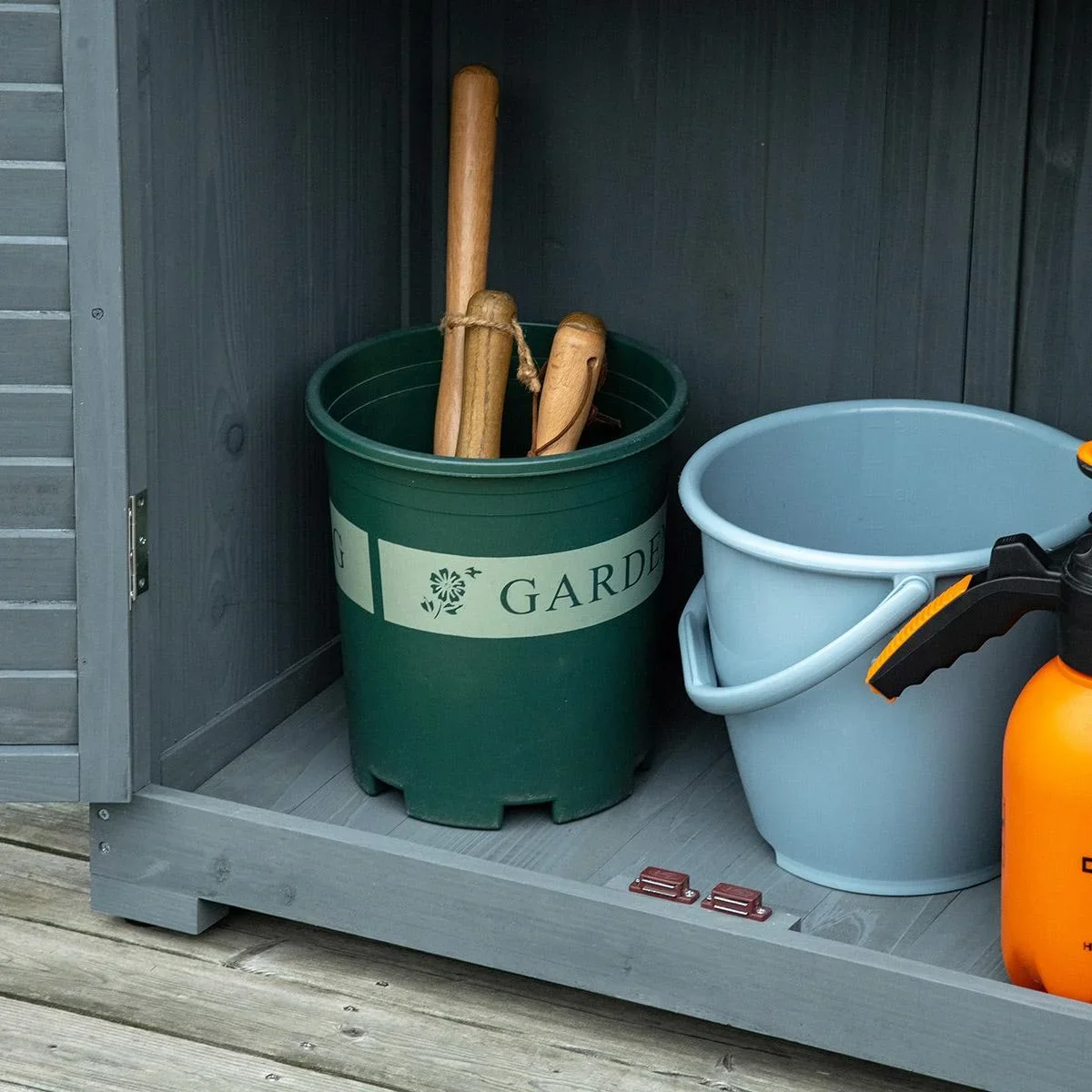 Gartenschrank Holz Gerätehaus Geräteschuppen Geräteschrank Holzhütte Pultdach Bitumenpappe Lamellentüren Grau 87 x 46,5 - 3