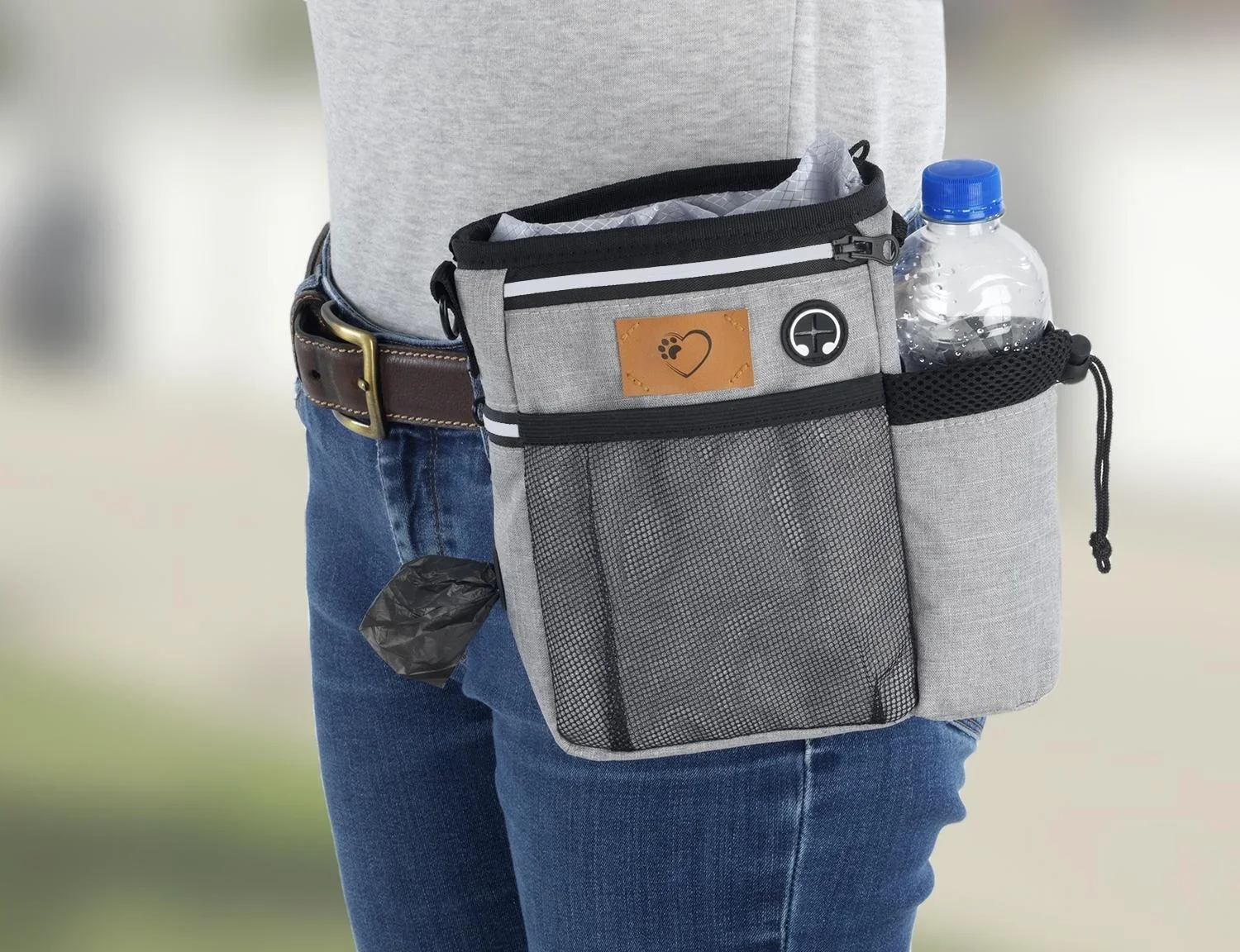 Futterbeutel "Gassi-Geh-Organizer", Umhängetasche mit Trageriehmen, Grau - 0
