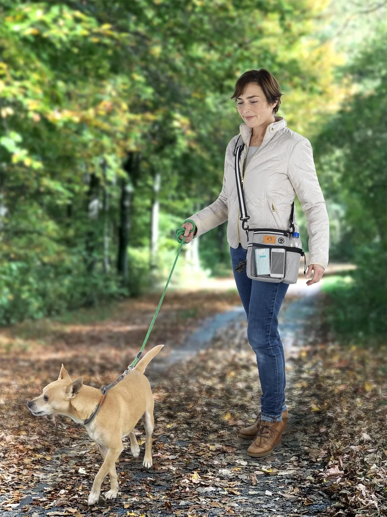 Futterbeutel "Gassi-Geh-Organizer", Umhängetasche mit Trageriehmen, Grau - 3