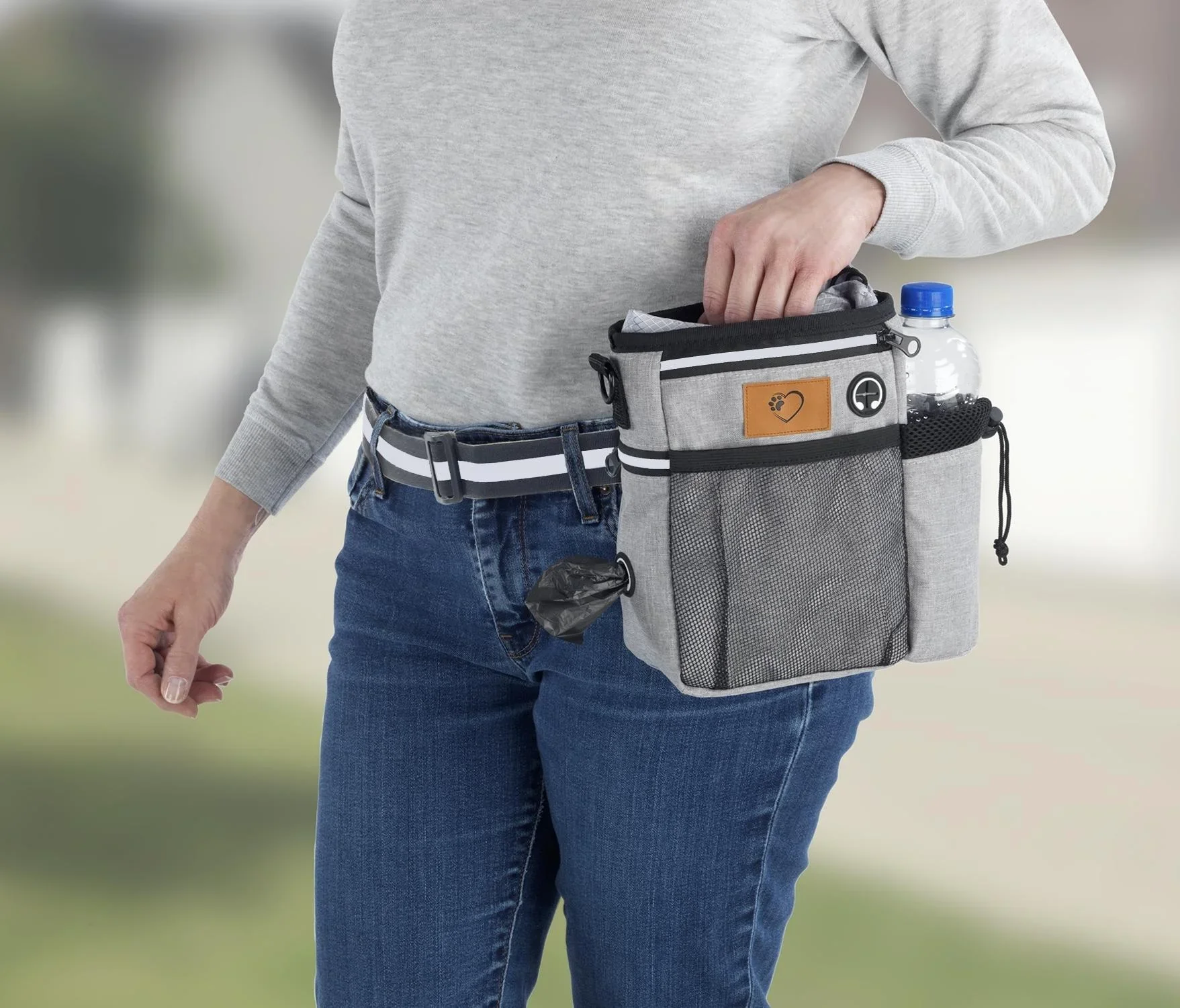 Futterbeutel "Gassi-Geh-Organizer", Umhängetasche mit Trageriehmen, Grau - 8
